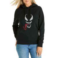VENOM Baskılı Siyah Kadın Kapşonlu Sweatshirt