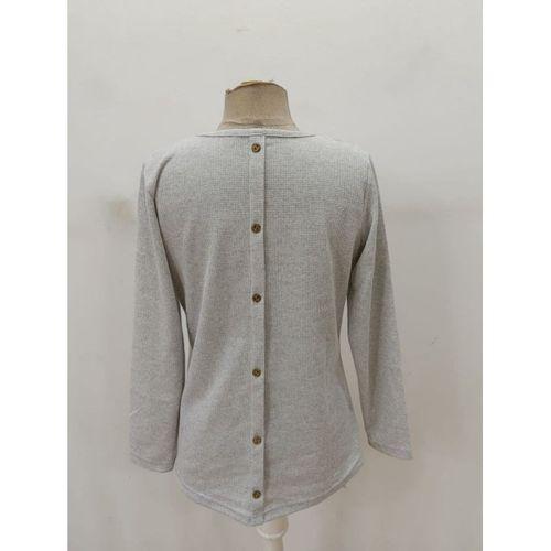 Kadın Uzun Kollu Yuvarlak Yaka Arkadan Düğmeli Waffle Bluz