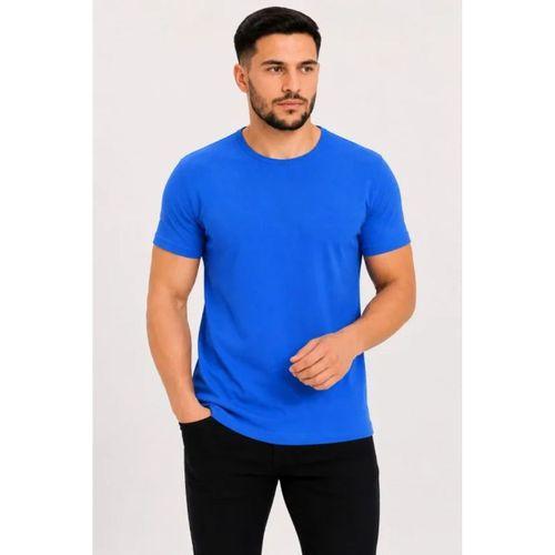 Erkek Basic Tişört Bisiklet Yaka Kısa Kol Günlük Yazlık Slim Fit T-Shirt - Saks Mavisi