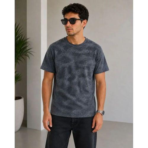 Erkek Batik Desenli Tişört Bisiklet Yaka Kısa Kol Regular Fit T-shirt - Füme