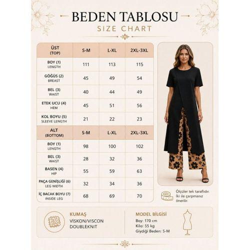 Kadın Kısa Kollu önden çapraz Detaylı Viskon Uzun Bluz Ve Desenli Iki Iplik Pantolon Ikili Takım