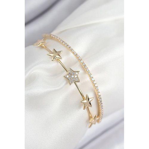 Pirinç Zirkon Taşlı Yıldız Model Gold Renk Kadın Bileklik