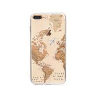 iPhone 8 Plus Dünya Harita Desenli Premium Şeffaf Silikon Kılıf