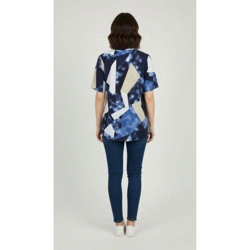 Desenli Püsküllü Viskon Bluz Bebe Yaka Kısa Kollu Big Size Rahat Kesim - Desenli