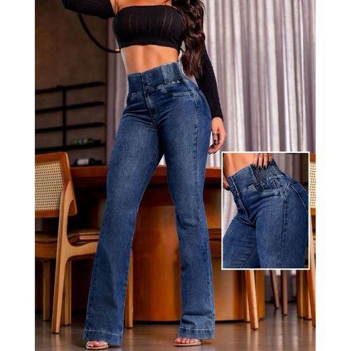 Kadın Yüksek Bel Yanları Lastik önü Düğmeli Kot Pantolon