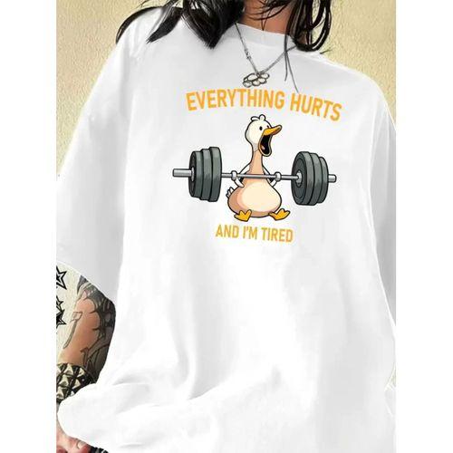 Baskılı Oversize Bisiklet Yaka T-shirt - Beyaz