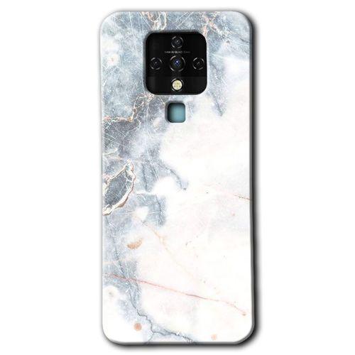 MRCİLETİSİM Tecno Camon 16 Kılıf HD Desen Baskılı Arka Kapak+Temperli Cam - White Marble