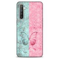 Oppo Realme XT Kılıf Kelebek Etkisi (30) Silicone Case Turkuaz Pembe