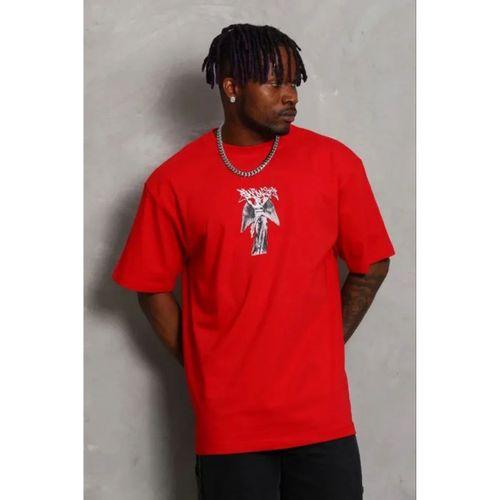 Erkek Baskılı T-Shirt Kısa Kol Bisiklet Yaka Regular Fit Rahat Kalıp Günlük Tişört - Kırmızı