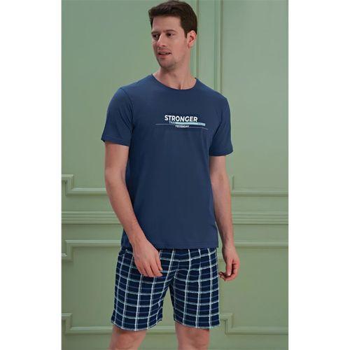 Erkek Yazılı Kısa Kollu Şortlu Pijama Takım - 1202 - OVR - SLP