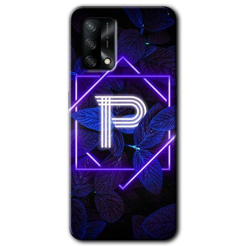 OPPO Oppo A74 Kılıf HD Desen Baskılı Arka Kapak - Dark Neon Yaprak P Harfi