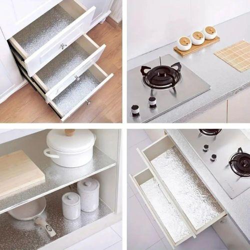 Rulo Gümüş Alüminyum Folyo Duvar Kağıdı, Kendinden Yapışkanlı Raf İçi, Su Geçirmez Folyo 2 Mt X 60 Cm