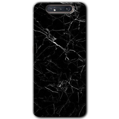 Potkal Hediye Fabrikası Samsung Galaxy A80 Kılıf HD Desen Baskılı Arka Kapak - Siyah Mermer