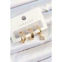 Pirinç Zirkon Taşlı Halka Model Gold Renk 3'lü Çift Kadın Küpe Set