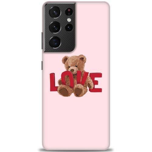 Samsung Galaxy S21 Ultra Kılıf HD Baskılı Kılıf - Love Bear + Tam Ekran Koruyucu