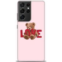 Samsung Galaxy S21 Ultra Kılıf HD Baskılı Kılıf - Love Bear + Tam Ekran Koruyucu