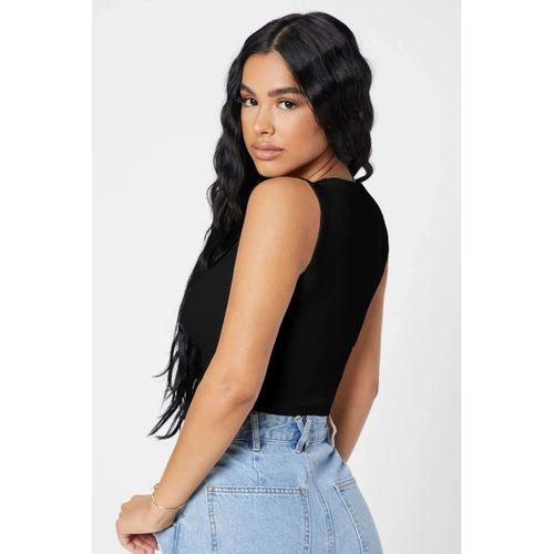 Kadın Siyah Kare Yaka Crop Top Bluz