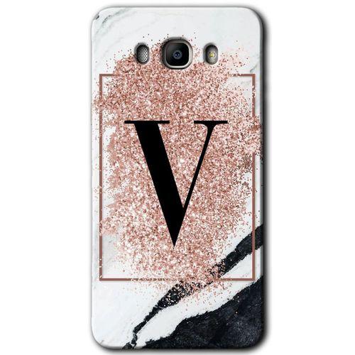Samsung Galaxy J7 2016 Kılıf HD Desen Baskılı Arka Kapak - Pembe Mermer Desenli V Harfi