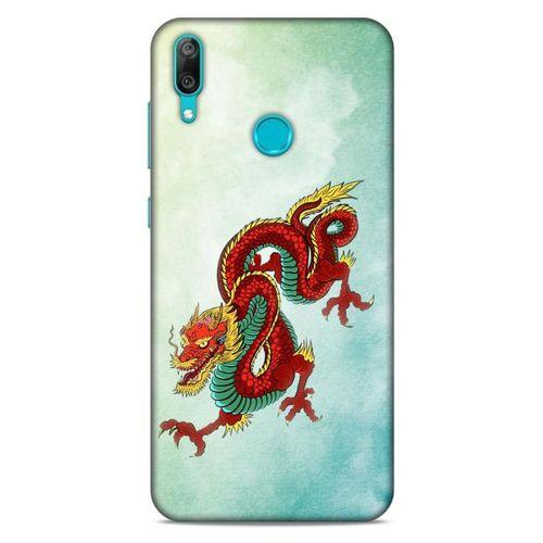 Huawei Y7 2019 Kılıf Dragons (25) Antişok Kapak Tatoo Sarı Kırmızı Ejderha