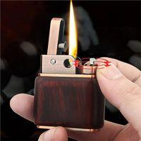 Ahşap Retro Benzinli Gazyağı Çakmağı Rüzgar Geçirmez Tasarım