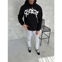 Unisex Üç İplik Kapşonlu Baskılı SweatShirt - Siyah