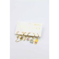 Renkli Taşlı Set Küpe - Altın