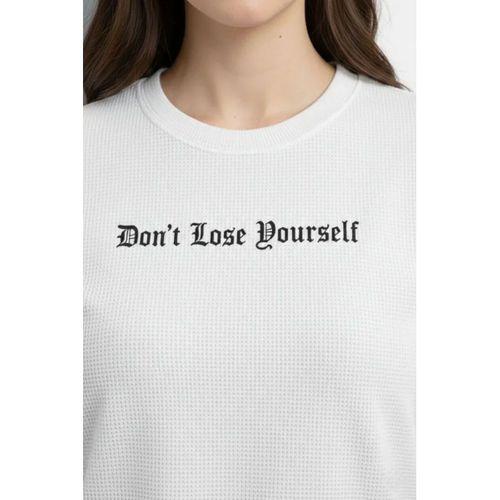 Wafıl Kumaş Tişört Regular Kalıp Bisiklet Yaka Baskılı Günlük Basic T-Shirt - Beyaz