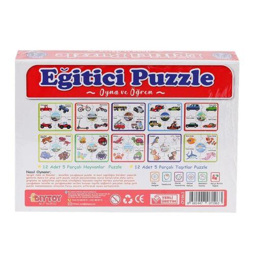 Çark Puzzle Hayvanlar Taşıtlar 60 Parça, Çocuklar İçin Eğitici ve Eğlenceli Puzzle