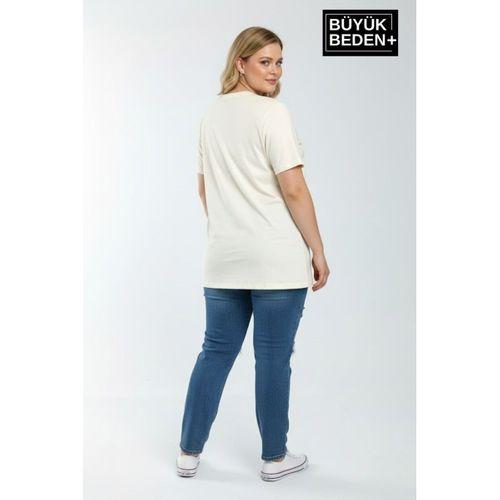 Kadın Büyük Beden El Yazılı Brooklyn Baskılı 3xl-6xl Bisiklet Yaka Tshırt SPR25BTSK510-6