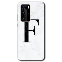 Huawei P40 Pro HD Baskılı Kılıf + 9D Tam Ekran Koruyucu - Beyaz Mermer Desenli F Harfi