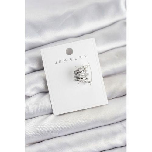 Gümüş Renk Pirinç Zirkon Taşlı Kıkırdak Earcuff Küpe - TJ-BKP11620