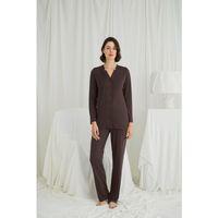 Uzun Kollu Boydan Düğmeli V Yaka Pijama Takımı