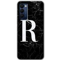 Potkal Hediye Fabrikası Tecno Camon 18 Kılıf HD Desen Baskılı Arka Kapak - Siyah Mermer Desenli R Harfi