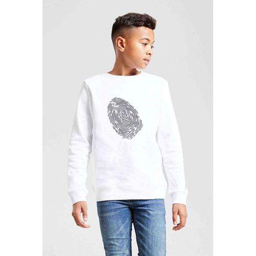 Parmak Izi Dna Baskılı Unisex Çocuk Beyaz Sweatshirt
