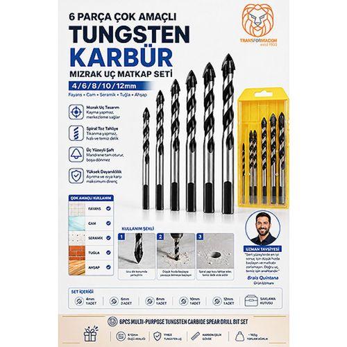 6 Parça Çok Amaçlı Tungsten Karbür Mızrak Uç Matkap Seti Fayans Cam Seramik Tuğla Ahşap Delme Ucu Takımı 723530