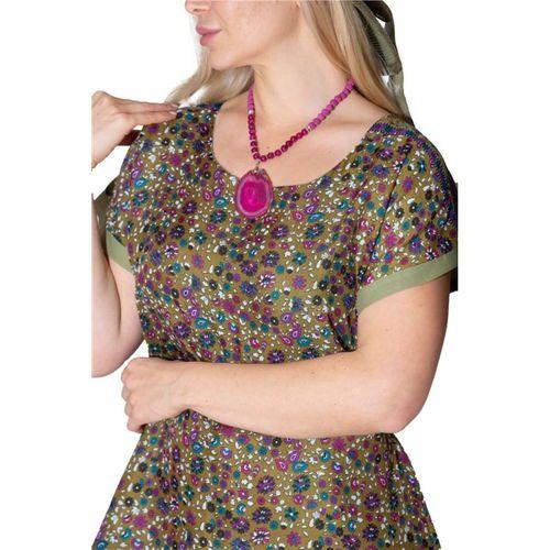 Kısa Kol Vual Defne Midi Boy Yazlık Otantik Elbise Yeşil 6103