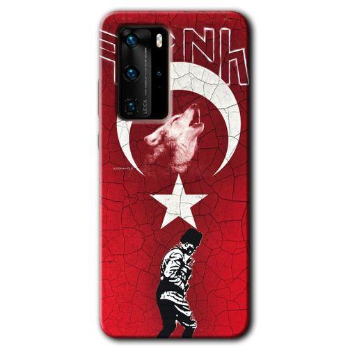 MRCİLETİSİM Huawei P40 Pro Kılıf HD Desen Baskılı Arka Kapak + Temperli Cam - Bozkurt Atam