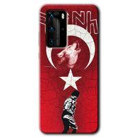 MRCİLETİSİM Huawei P40 Pro Kılıf HD Desen Baskılı Arka Kapak + Temperli Cam - Bozkurt Atam