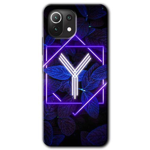 MRCİLETİSİM Xiaomi Mi 11 Lite Kılıf Kapak - Dark Neon Yaprak Y Harfi +Hayalet Ekran Yandan Gözükmez