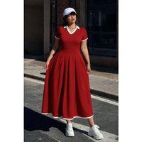 Kadın Kısa Kollu V Yakalı Pileli Uzun Janjan Krep Elbise