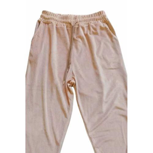 Parlak Kadife Cepli Pantolon Eşofman Pijama Altı Unisex Lastikli Paça Bej