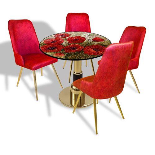 Dockers Gold - Çırağan Mutfak Masa Takımı - (Yuvarlak Çap 80cm - Allzalit CDFTabla) - 4255 Kırmızı Gül-Bordo