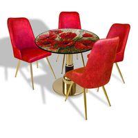 Dockers Gold - Çırağan Mutfak Masa Takımı - (Yuvarlak Çap 80cm - Allzalit CDFTabla) - 4255 Kırmızı Gül-Bordo