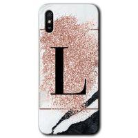 Xiaomi Redmi 9A HD Baskılı Kılıf + 9D Tam Ekran Koruyucu - Pembe Mermer Desenli L Harfi