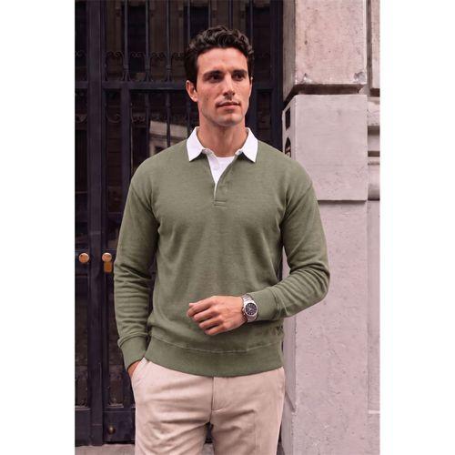 Luis Polo Yaka Selanik Örme Kumaş Erkek Sweatshirt - Açık Haki