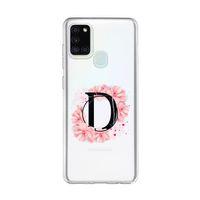 Samsung A21s Pembe Çiçek Desen D Harfli Şeffaf Kılıf