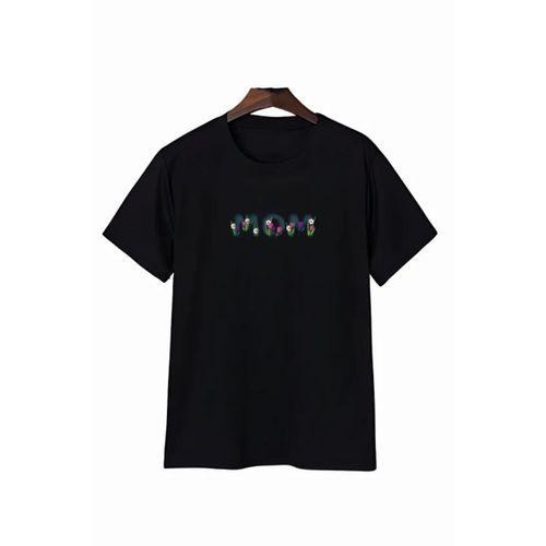 Anneler Günü Mom Çiçek Temalı Baskılı Oversize Bisiklet Yaka T-shirt - Siyah