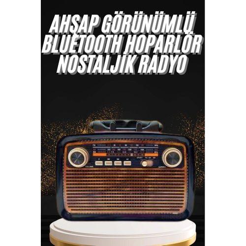 Nostaljik Görünümlü Ahşap Radyo Tf Sd Usb Girişli Led Fener Işıklı