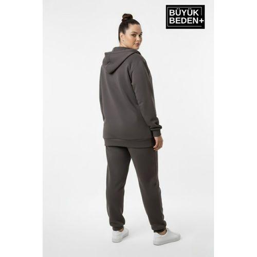 Kadın Büyük Beden Kapüşonlu Fermuarlı N Baskılı Sweatshirt Hırka SPR26BHRK922