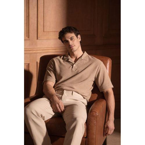 Aretus Şönil Kumaş Regular Fit Tek Düğmeli Polo Yaka Erkek T-Shirt - Bej